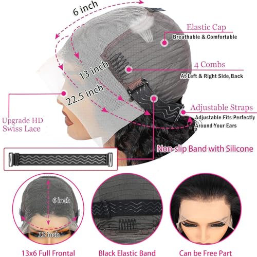 28Inch 13X6 Lace Front Wigs Human Hair 200% Density Deep Wave HD Transparent Lace Front Wigs Human Hair Pre Plucked Glueless Wigs Deep Curly Human Hair for Women With Baby Hair