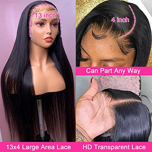Straight Lace Frontal Human Hair Wigs Pre Plucked Glueless 13x4 HD Lace Front Wigs Human Hair 180% Density Pre Plucked with Baby Hair Bleached
