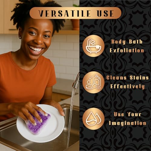 2-Piece African Net Sponge - Real Bath & Body Scrubber for Shower, Deep Cleansing for Sensitive Skin, Gentle Yet Effective for Dry/Acne Skin, Reusable Loofah Alternative (Pink & Purple)