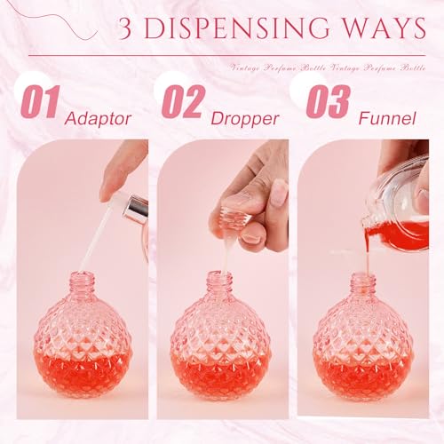 8 Pack 100ml Glass Perfume Bottles Retro Empty Perfume Bottle Refillable Decorative Fine Mist Spray Bottles for Women Atomizer Sprayer with Refill Tool for Travel (Pink)