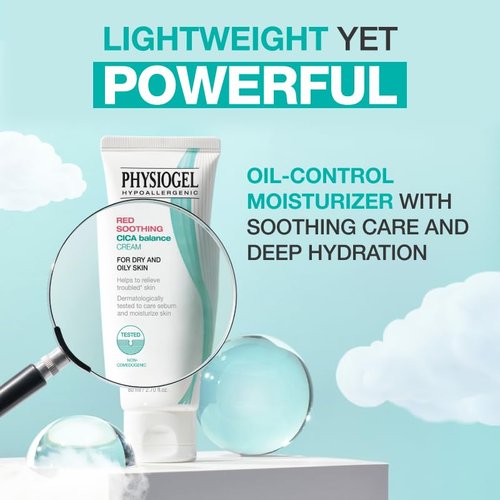 Physiogel Moisturizer Cream, Korean skin care, Soothes Irritation & Redness while Controlling Sebum, Cica, PEA, Niacinamide, Panthenol, Non-Comedogenic, Dermatologist-Tested, Lightweight Cream.