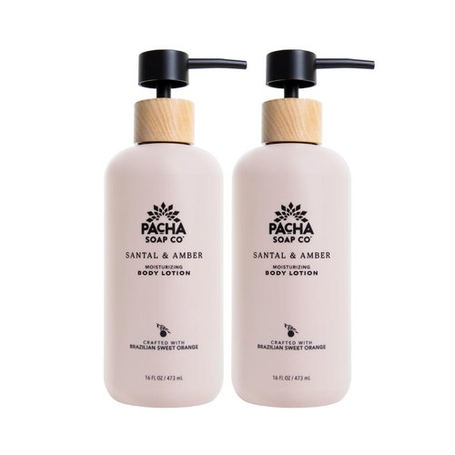 Pacha Soap Co. Body Lotion - Santal & Amber, Hydrating & Nourishing Formula with Clean Ingredients and Essential Oils, Dye Free, SLS Free, Paraben Free, Made in the USA, 2-Pack (16 fl oz Each)