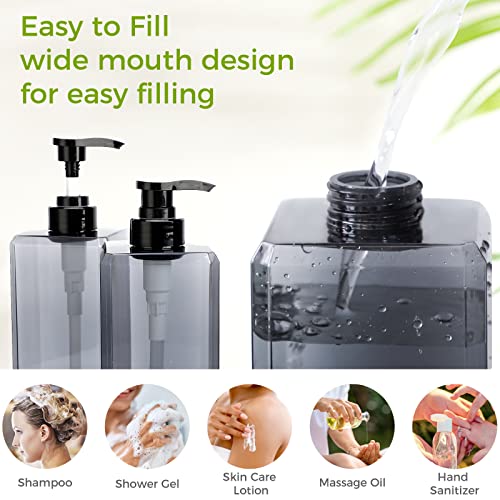 Suream 33.8oz Refillable Shampoo Bottles for Shower, 3Packs 1000ml Large Empty Pump Dispenser with 4PCS Lables for Shampoo, Body Soap, Hand Soap, Conditioner, for Bathroom, Kitchen, Hotel, Salon, SPA
