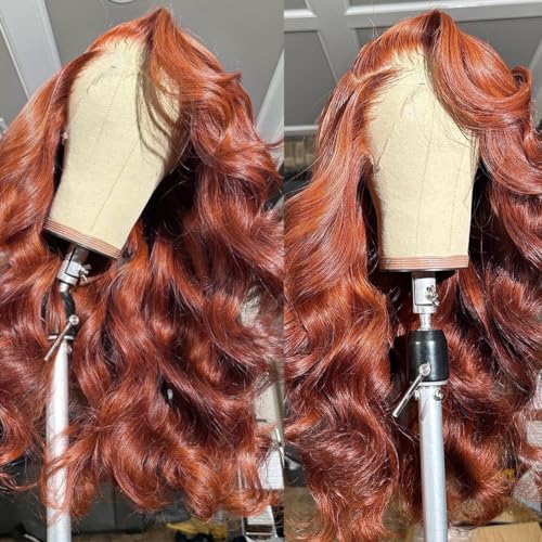 30 Inch Reddish Brown Lace Front Wigs Human Hair Body Wave 13x6 Glueless Light Chocolate Brown Human Hair Wig 180% Density Auburn Copper Reddish Brown Human Hair Wigs for Women 13x6 Lace Front Reddish