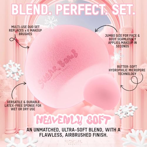BIG SUGAR BOMB BLENDER Set by Richual Beauty ~ Butter Soft Marshmallow Makeup Sponges for Face & Body ~ Incl: 1 LARGE & 1 MINI Mochi Makeup Sponge ~ Flawless Application of Foundation Creams & Powders