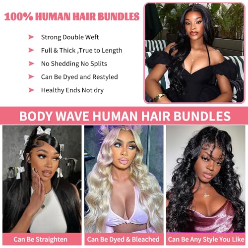 14A Human Hair Bundles 14 16 18 Inch Body Wave Bundles Human Hair 100% Unprocessed Brazilian Virgin Hair Body Wave 3 Bundles Human Hair Extensions for Women