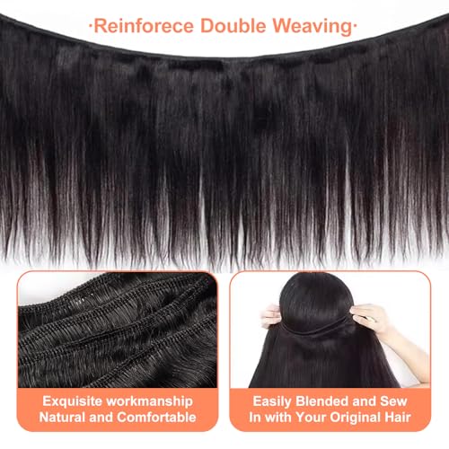 VIPbeauty Raw Straight Bundles Human Hair 100% Unprocessed 14A Raw Virgin Hair Straight 3 Bundles Human Hair Double Weft Natural Color 18 20 22Inch