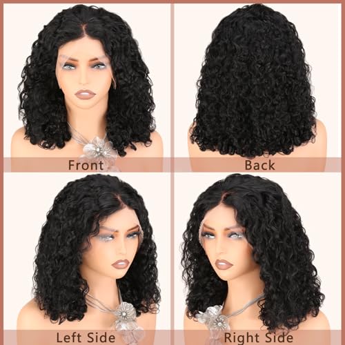 Bouncy Curly Wig Human Hair with Spiral End, 13x4 Lace Frontal Burmese Curly Bob Wigs, Water Wave Brazilian Pre Plucked Wigs for Black Women Natural Color 16 Inch