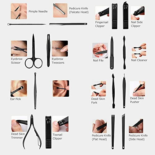 16 Pieces Manicure Set, Pedicure Kit, Nail Clippers, Stainless Steel Professional Personal Care Tool Kit, Nail Tools with Brown Case, Gifts for Men