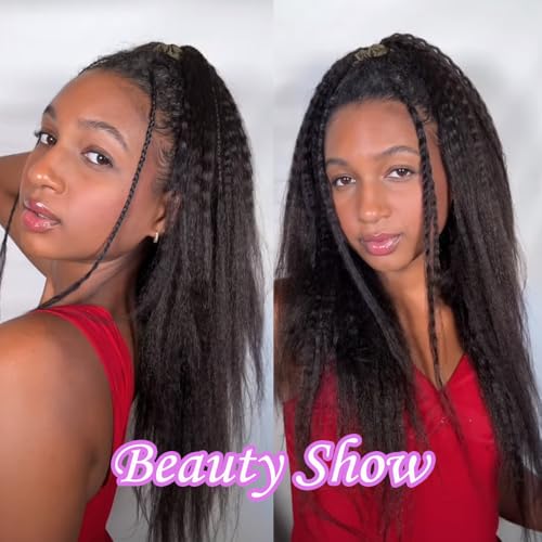 Feather Crochet Hair Kinky Straight Human Hair For Black Women Pre-Separated Knotless Invisble Micro Loop Hair Extensions Crochet Human Hair Yaki For Braiding 22inch 120g