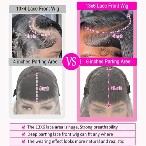 13x6 Deep Wave Wigs Human Hair Deep Wave Lace Front Wigs Human Hair 200% Density HD Lace Frontal Wigs for Balck Women Pre Plucked Glueless Deep Curly Wig Natural Black (26 Inch)