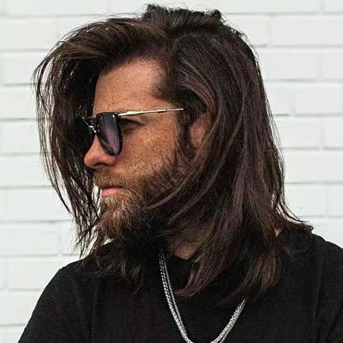 14inch Long Hair Replacement System for Mens Toupee 100% European Virgin Human Hair Pieces Lace Front Man Wigs Men Hairpieces 10x8inches (Natural Black Color, Straight)