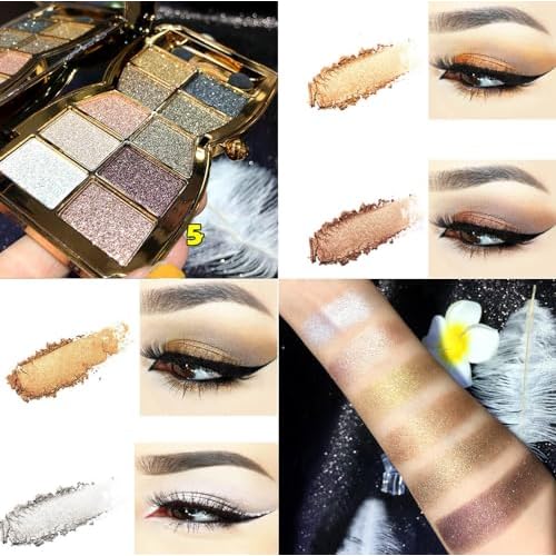 Glitter Eyeshadow Palette, 10 Colors Sparkle Shimmer & Matte Eye Shadow Highly Pigmented Waterproof Long Lasting Makeup Set (Color 5)