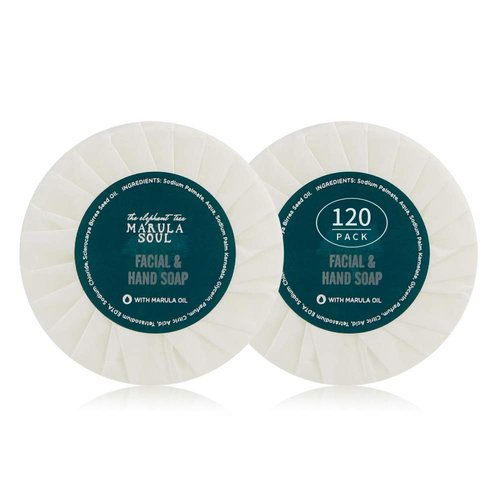 OPPEAL Marula Oil Hotel Toiletries Round Soap Bar - 0.5 Oz Travel Size in Bulk - Individually Wrapped - Ambergris Scent - 120 Bars per Case.