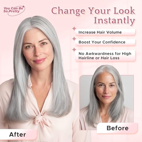 SEGO Grey Hair Toppers for Women Real Human Hair No Bangs, 7 * 13 CM Silk Base Clip In Topper Wiglet, Top Pieces Add Volume -14 Inch G1 Silver Grey