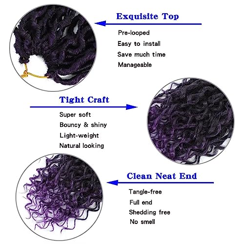 Purple River Locs Crochet Hair Black Women 8 Packs 10Inch Short Goddess Locs Crochet Hair Curly Faux Locs Hair Pre Looped Crochet Braids Hair Boho Hippie Locs Hair Extensions(#T1B/Purple 10inch)