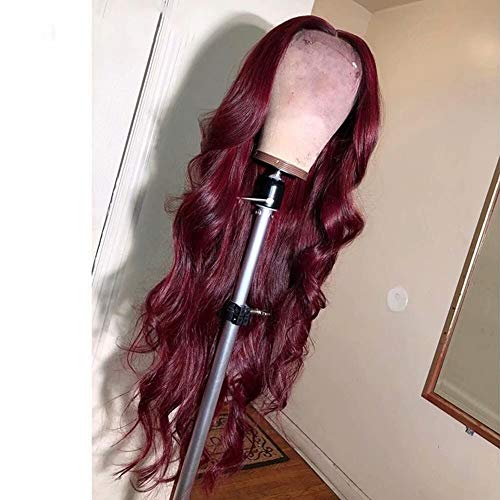 Wig Burgundy 99J Invisible Fake Scalp Cap Lace Front Human Hair Wigs Brazilian Remy Hair Natural Hairline 13x4 Deep Part Body Wave Bleached knots 14 Inch