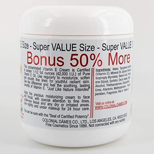Colonial Dames Concentrated Vitamin E Moisturizing Cream 42,000 I.U. for Hydrating & Moisturizing Chapped Dry Skin & Fine Lines (Pack of Two).