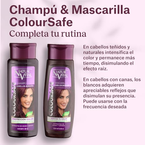 NaturVital Burgundy for Red Hair Refresher Coloursafe Hair Mask 300 ml. No Parabens,Organic Certified Extract