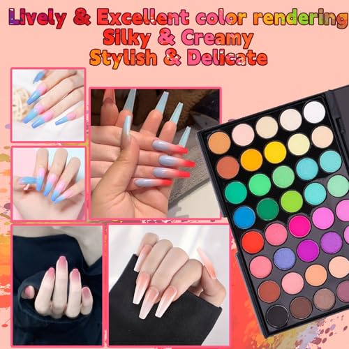 Pigment Powder for Nails 40 Colors Set, Colorful Nail Pigment Powder Palette with Iridescent Shades for Ombre & Bold Manicure, Home Salon DIY Nail Art Supplies