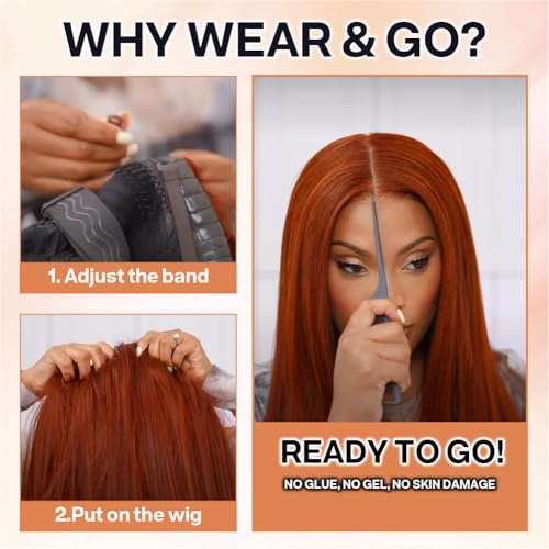 Wear and Go Glueless Bob Wig Human Hair 200% Density 5x5 HD Lace Closure Wigs For Black Women Glueless 5x5 Closure Wigs Human Hair Pre Plucked Bob Ginger Color 26 Inch