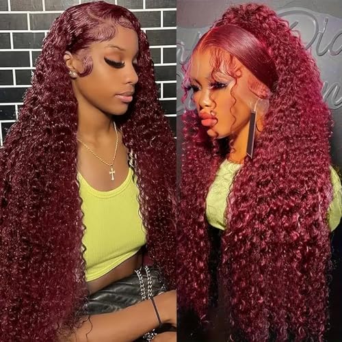 ULRICA Burgundy Wig Human Hair Water Wave 99J Burgundy Lace Front Wigs Human Hair Wigs for Women 13x4 HD Lace Front Wigs Human Hair Pre Plucked Wine Red Wigs Burgundy Wig 32 Inch