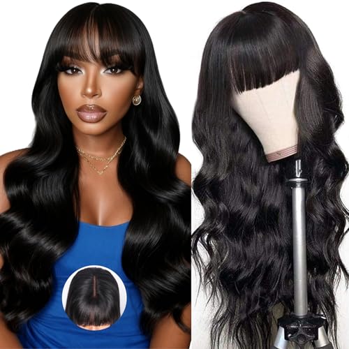 Ruiyu Body Wave Wig with Bangs 2x4 Lace 180% Density Front Wigs for Black Women Human Hair 100% Brazilian Human Hair 22 Inch