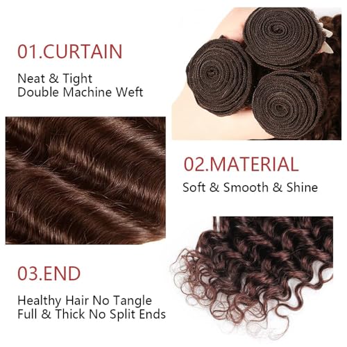 28 30 32 inch #4 Human Hair Bundles Brown Deep Wave Bundles #4 Wet and Wavy Bundle Chocolate Brown Bundle 300g