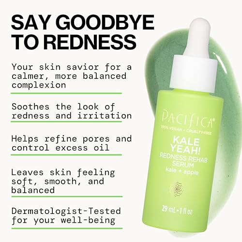 Pacifica Kale Yeah! Redness Rehab Serum ? Niacinamide & Super Greens Face Serum to Calm Redness, Minimize Pores & Oil, Soothing Anti-Redness for Oily/Combination Skin Vegan Dermatologist Tested
