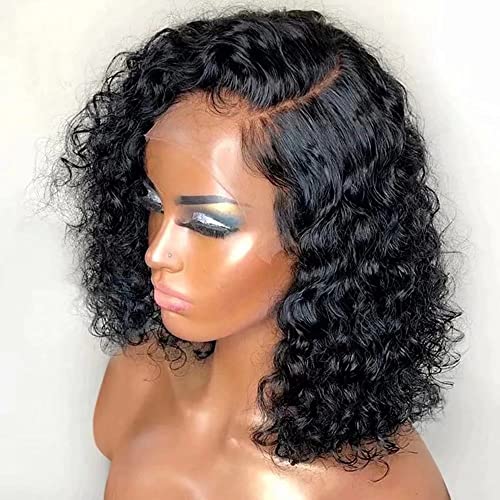 Short Bob Curly Hd Invisible Lace Front Wigs 13X6 Side Deep Part Human Hair Wigs For Black Woman Pre Plucked Brazilian Remy Hair Short Deep Wave Transparent Lace Wigs 150% Density 10inch
