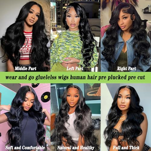 32 Inch Glueless Wigs Human Hair Pre Plucked Pre Cut 180% Density Wear and Go Glueless Wig Human Hair 13x4 HD Body Wave Lace Front Wigs Human Hair for Women Frontal Wigs with Baby Hair