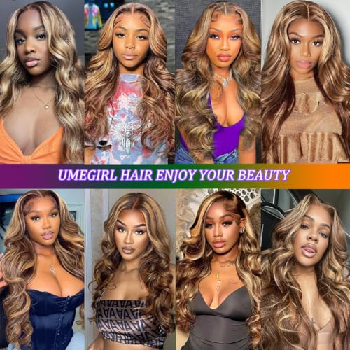 28 Inch Wear and Go Glueless Wigs Human Hair Pre Plucked Pre Cut 5x5 HD Lace Closure Wigs Human Hair Body Wave Wig P4/27 Honey Blonde Ombre Highlight Lace Front Wig 180% Density