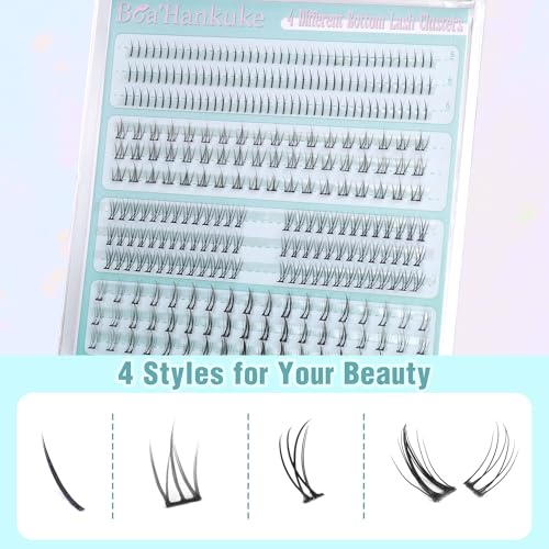 Bottom Lashes Natural 0.07mm Thickness Bottom Lash Clusters Wispy Bottom Eyelashes 306PCS 4 Styles Bottom Lash Extensions by Boahankuke, Black