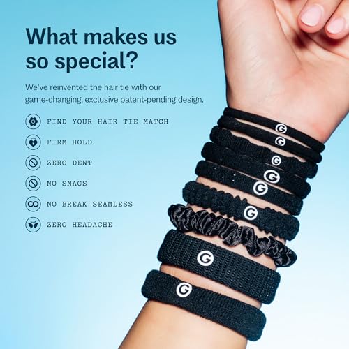 Gimme Beauty Fit Kit - Sample Pack with 5 Different Band Sizes - No-Snag, Gentle Ties for All Hair Types - Trendy Accessories for Thick or Thin Hair - Black