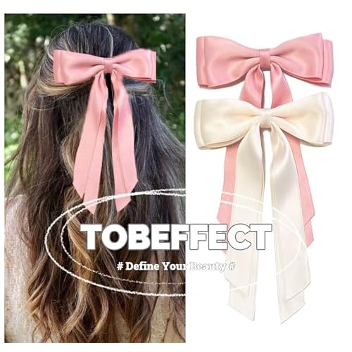 Hair Bows for Women Bow Clips Cute Ribbons Girls Ribbon Bows BowKnot Barrettes Tassel Bow Clips Fashion Hair Accessories for Women, Pink & Beige
