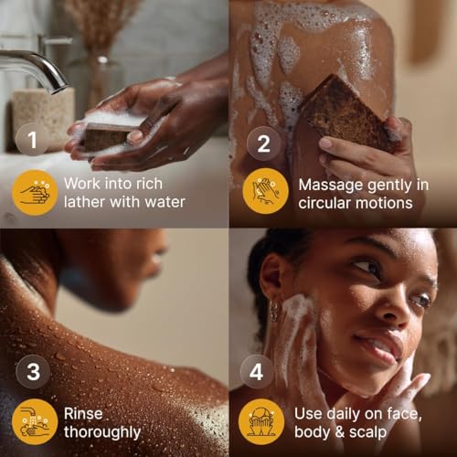 Nubiana African Black Soap Bar - 100% Pure Raw from Ghana - Natural Face & Body Cleanser with Shea Butter - Deep Cleansing for All Skin Types (8oz)