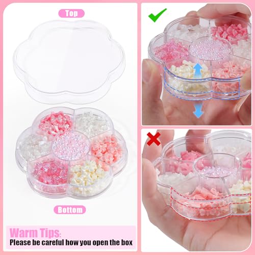 420PCS Bow Nail Charms Kit with Half Pearls, 3D Acrylic Nail Gems Rhinestones, Pickup Tools for Nail Art Design, DIY Crafts, Valentine Gifts