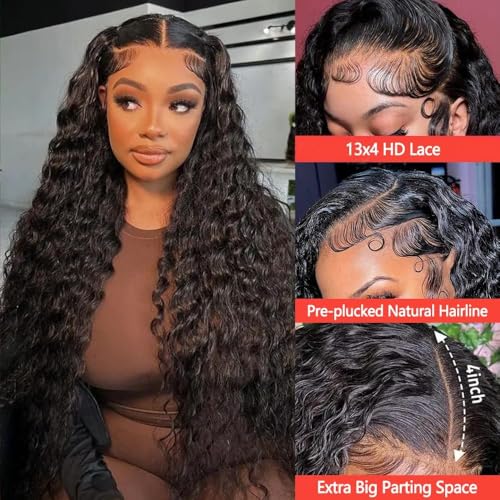 Durya Deep Wave Lace Front Wigs Human Hair Pre Plucked HD Transparent 13x4 Deep Wave Wig Lace Front Wigs for Women Deep Wave Human Hair Wig 220% Density 26 Inch