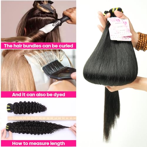 Real Raw Straight Bundles Human Hair 12A Human Hair Bundles 100% Unprocessed Virgin Double Weft Hair Bundle Natural Black Hair Extension for Women (1B Straight, 18 20 22 Inch)
