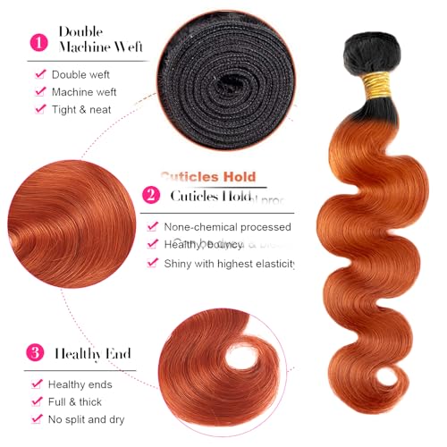 26 28 30 inch Ombre Human Hair Bundle Ginger Bundles Human Hair Ginger Body Wave 3 Bundles 1b/350 Body Wave Bundle for Women