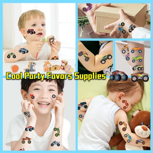 Monster Trucks Temporary Tattoo for Kids, 10 Sheets Monster Truck Fake Tattoos for Boys Party Favors, Goodie Bags Stuffers, Brithday Supplies Decorations