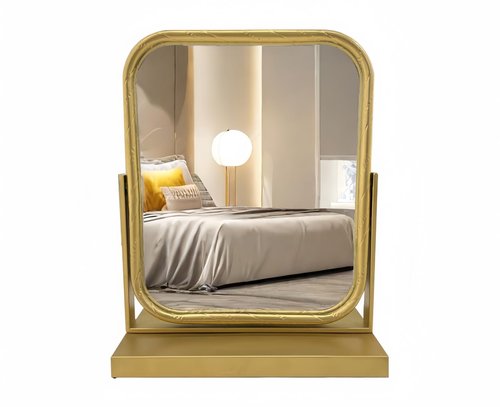 Deng YH Tabletop Vanity Mirror Adjustable Rotation Golden Metal Framed Gold Vanity Mirror, Room for Living Room,Bedroom,Tabletop,Bathroom.