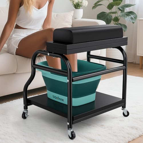 Udefineit Foot Bath Trolley, Beauty Salon Nail Foot Spa Esthetician Trolley Cart, Portable Pedicure Cart for Footrest Manicure Massage Station with Comfortable Cushion Footrest Stool for Spa Home Use
