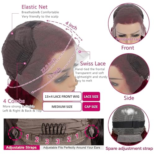 13x4 burgundy lace front wigs human hair Pre Plucked 180 Density HD Body Wave Lace Front Wigs Human Hair Pre Plucked Bleached Knots Transparent Frontal Wigs Human Hair(32inch)