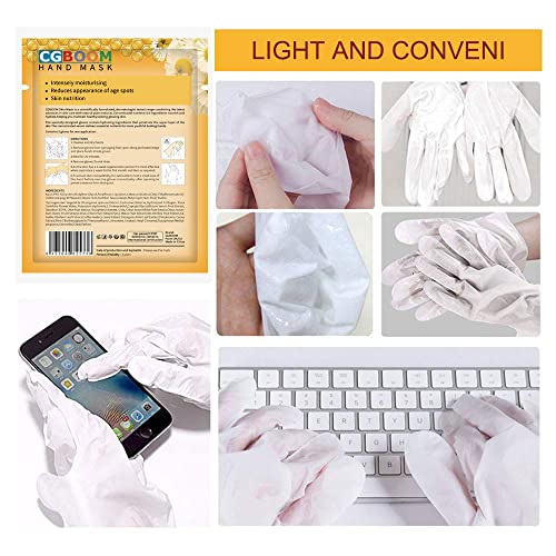 CGBOOM 5 Pairs Hand Masks Moisturizing Gloves, Hand Skin Repair Renew Mask Infused Collagen, Vitamins + Natural Plant Extracts for Dry, Aging, Cracked Hands (Honey and Milk)