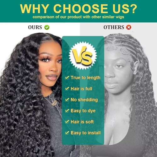 Sweetie 30 Inch Deep Wave Lace Front Wigs Human Hair 210% Density 13x4 HD Transparent Lace Frontal Wigs Deep Curly Human Hair Wig for Women 12A Deep Curly Wigs Human Hair Pre Plucked with Baby Hair
