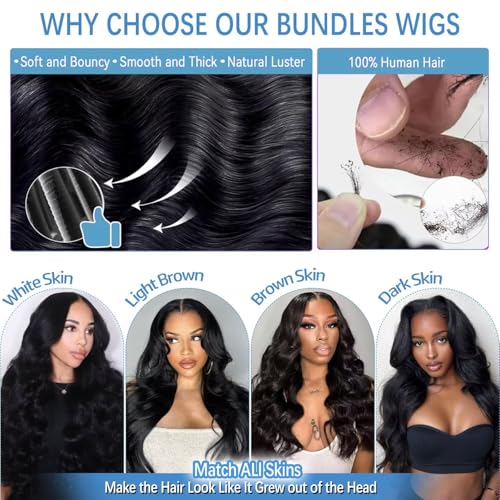 12A Human Hair Bundles 20 22 24 26 Inch Body Wave Bundles Human Hair 100% Unprocessed Brazilian Virgin Weave 4 Bundle for Women Natural Black Real Body Wavy Human Hair Extensions