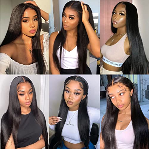 13X6 HD Lace Front Wigs Human Hair Wigs with Baby Hair for Black Women Pre Plucked Straight Brazilian Virgin Hair Lace Frontal Wig Natural Black Color 180% Density 14 Inch