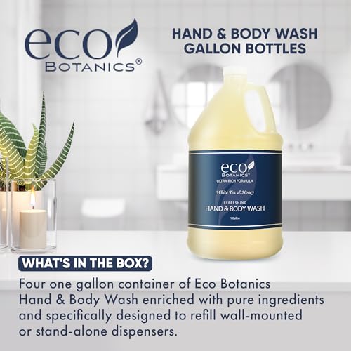 1-Shoppe Terra Pure Eco Botanics Natural Hand & Body Wash with Raw Honey & White Tea | Gallon Jug Bulk Toiletries for Airbnb, Vacation Rentals, and Home Bathroom| Refill For Soap Dispensers | Set Of 4
