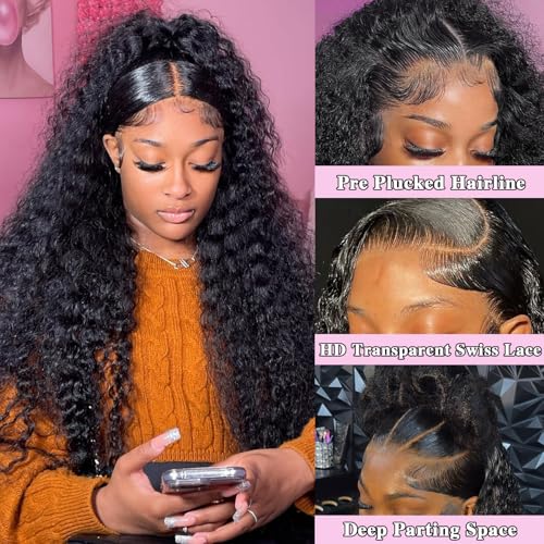 Deep Wave Lace Front Wig Human Hair 13x6 HD Lace Front Wigs Human Hair Pre Plucked 200 Density Deep Curly Human Hair Wigs with Baby Hair 20 Inch